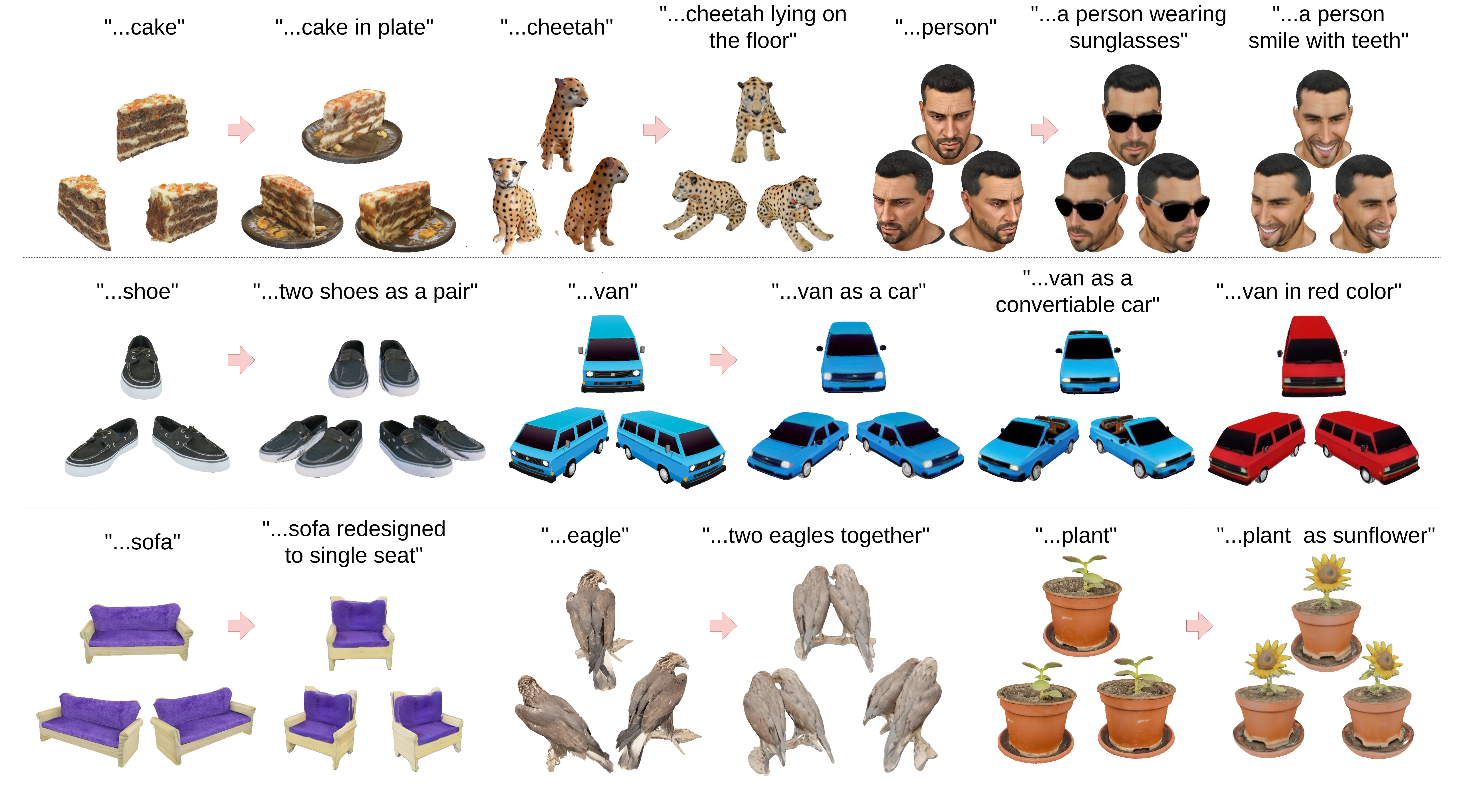 DreamEdit3D teaser - 3D editing results